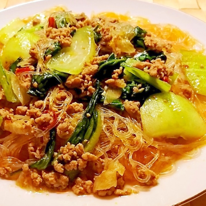 青梗菜と春雨のピリ辛煮